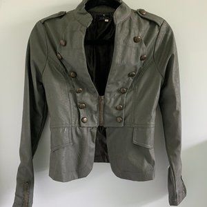 Faux Leather Military Style Jacket